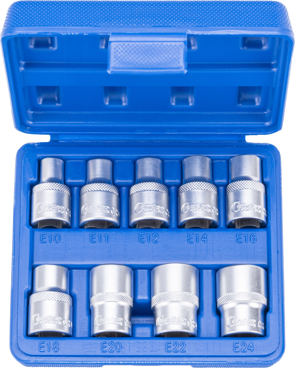 Steckschlüssel-Einsätze, 9-tlg., 1/2", E-Profil E10-24