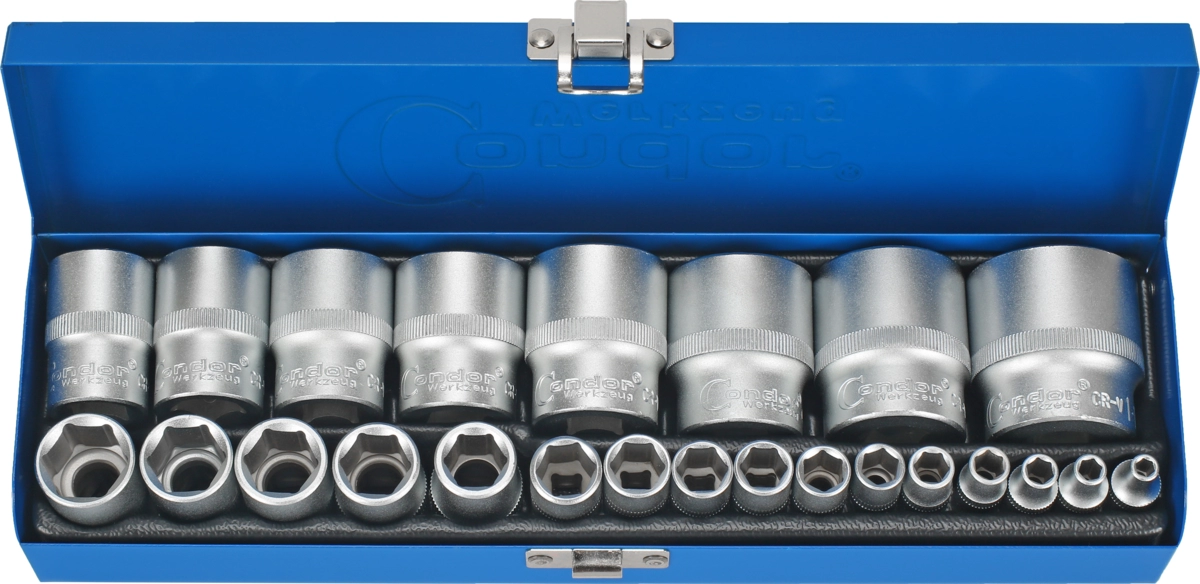 Socket Set, 24 pcs., 1/4+1/2", hex inch 5/32-1.1/4"