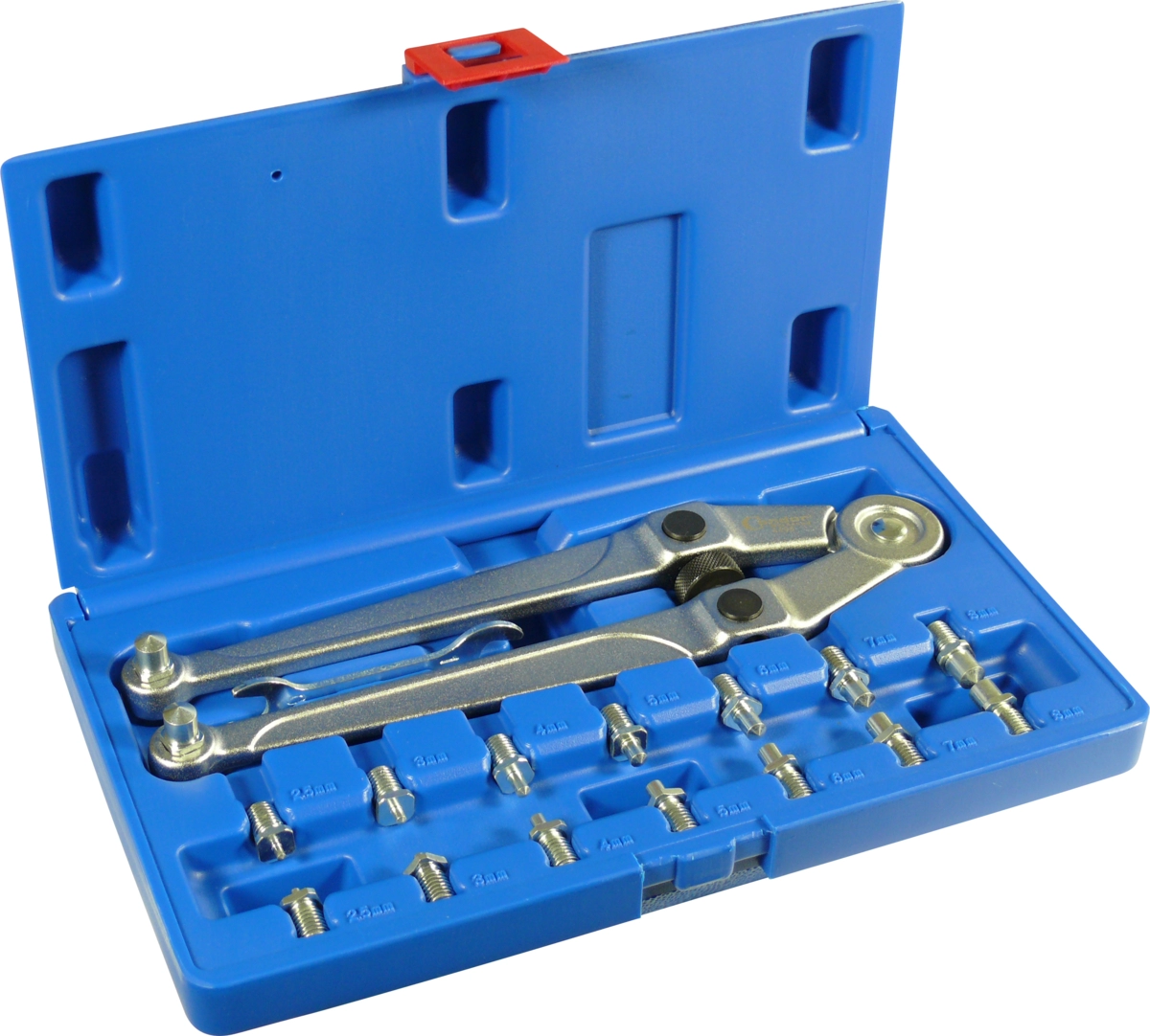 Stirnlochschlüssel-Satz, 17-tlg., 8 Zapfenpaare 2.5-9 mm