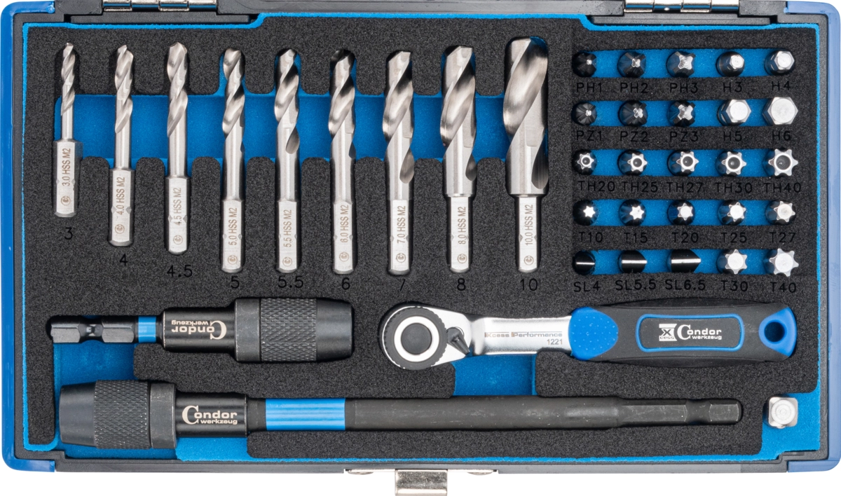 Spiralbohrer-Bits und Bit-Satz, xcess performance, 1/4" 6-kant, 38-tlg.