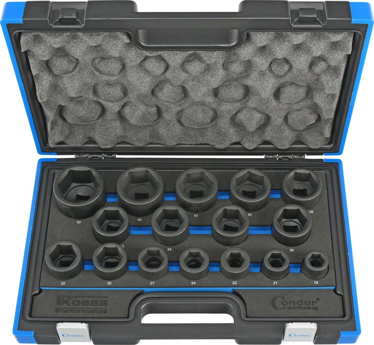 Impact Socket Set, 16 pcs., 3/4", CrMo, hex 19-50 mm