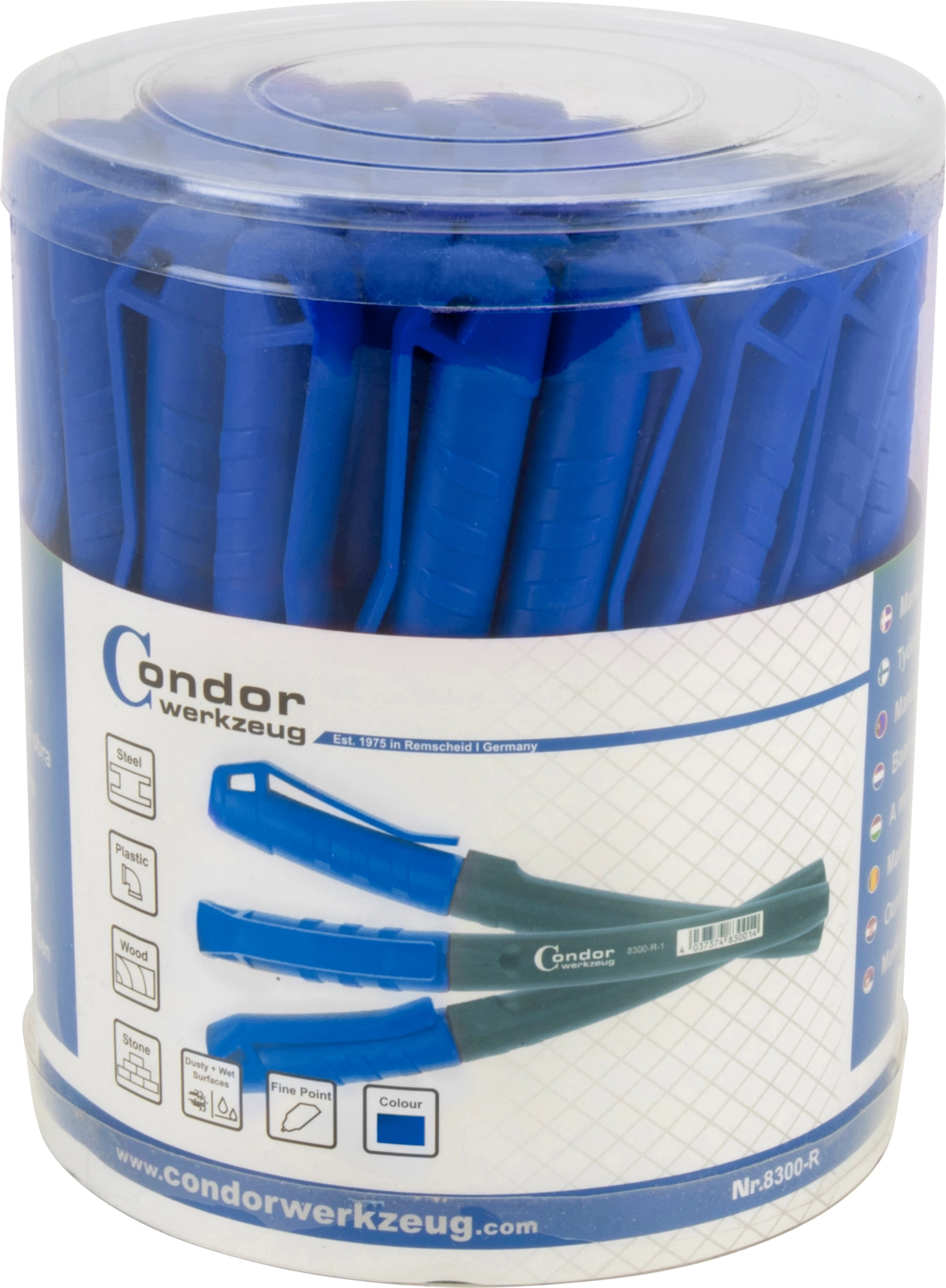 Marker Pens, 50 pcs. in sales display jar, blue