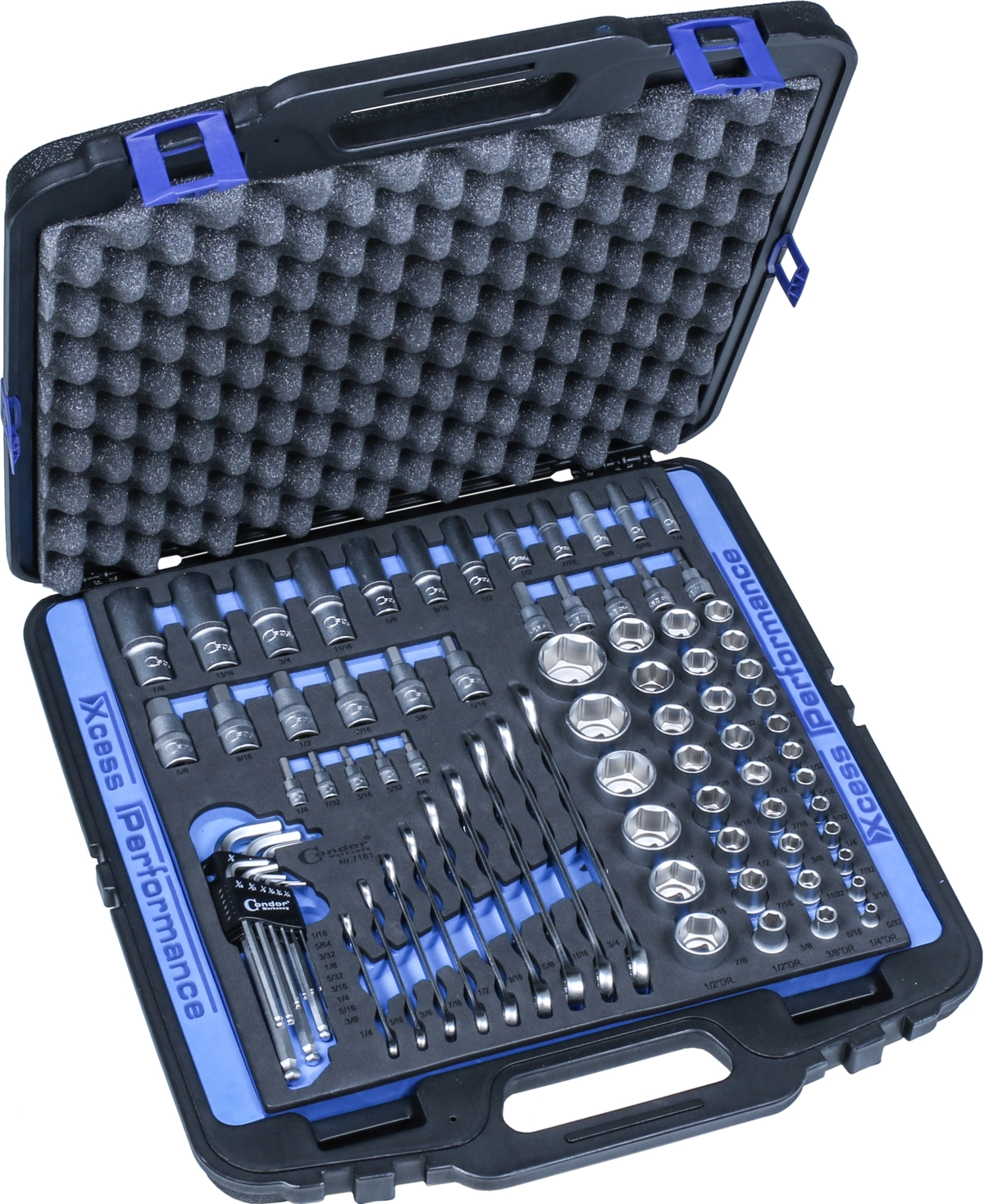 Zoll-Werkzeug-Sortiment, 81-tlg., 1/4+3/8+1/2", 6-kant zöllig 5/32-1.1/4"