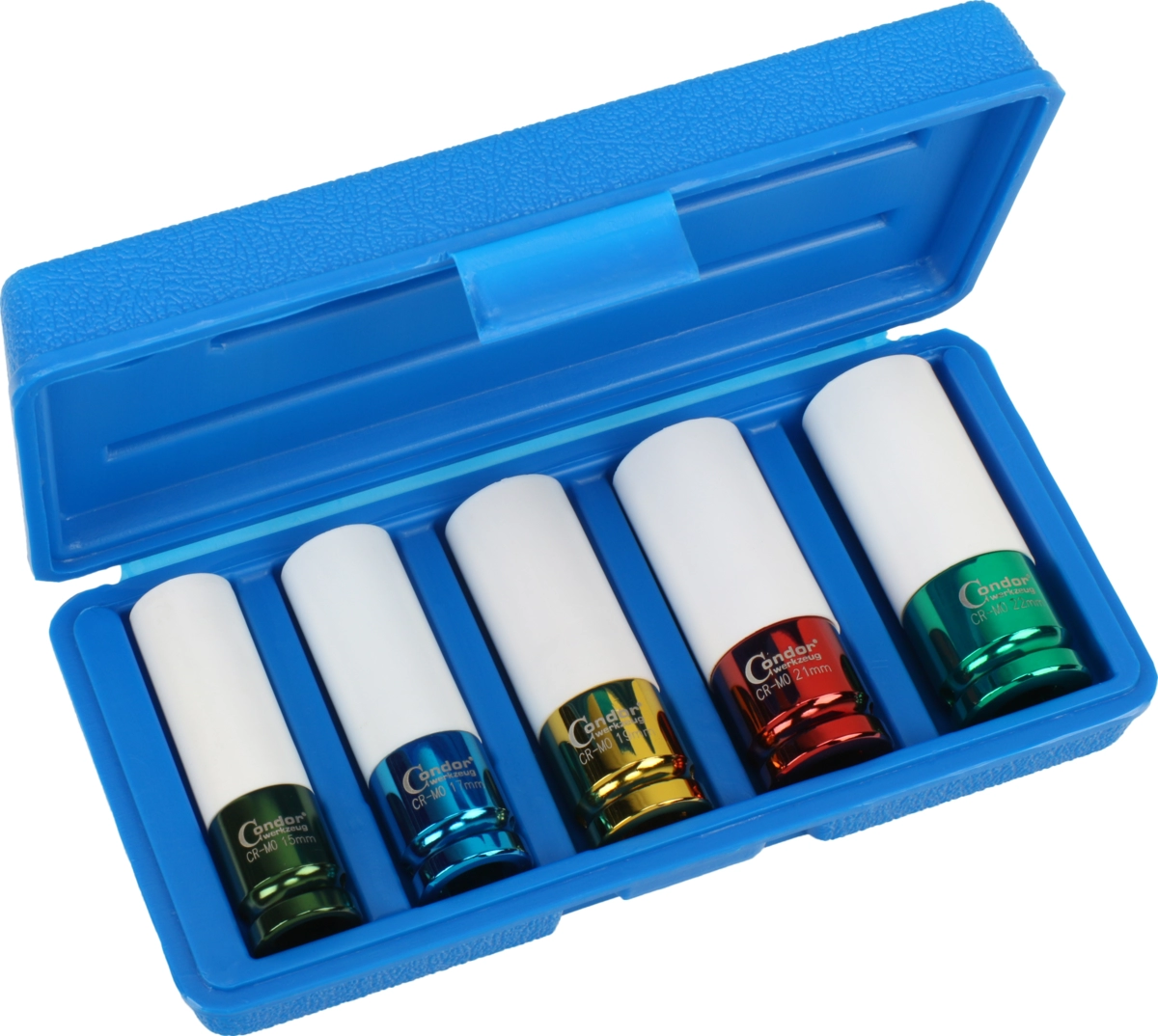Radmuttern-Einsätze, 5-tlg., 1/2", 85 mm, CrMo, 6-kant 15-22 mm