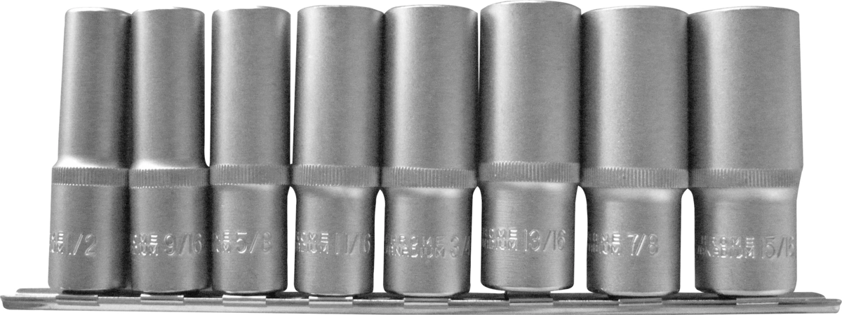 Steckschlüssel-Einsätze, 8-tlg., 1/2", tief, zöllig, 6-kant 1/2-15/16"