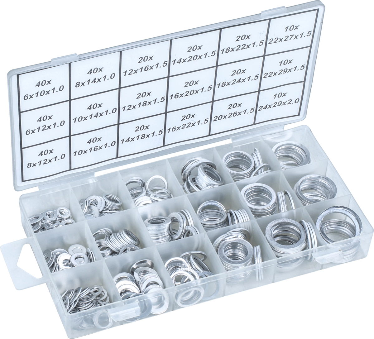 Aluminium Seal Ring Assortment, 450 pcs., 18 sizes