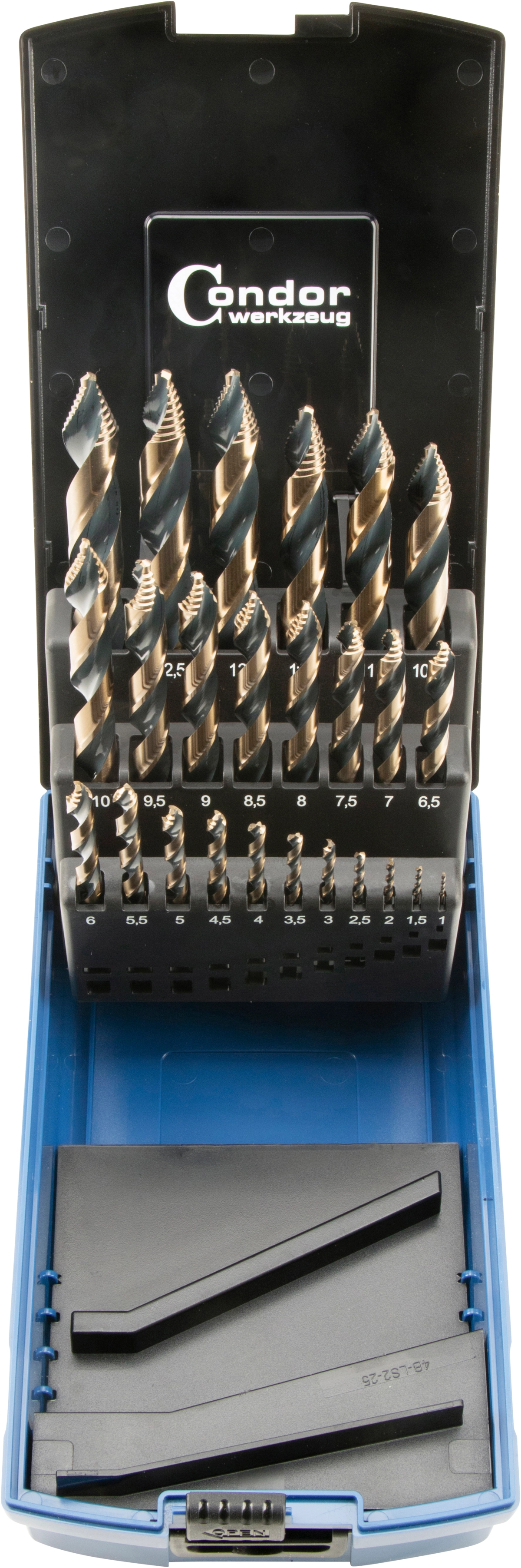 Spiralbohrer-Satz, Stufenspitze, HSS-G schwarz-oxid, 25-tlg., 1-13 mm