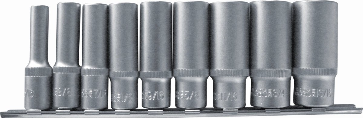 Steckschlüssel-Einsätze, 9-tlg., 3/8", tief, zöllig, 6-kant 5/16-13/16"