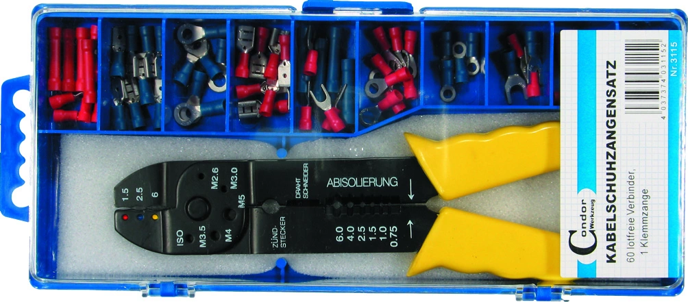 Assortiment de cosses de câble, 60 connecteurs, avec pince n° 3010