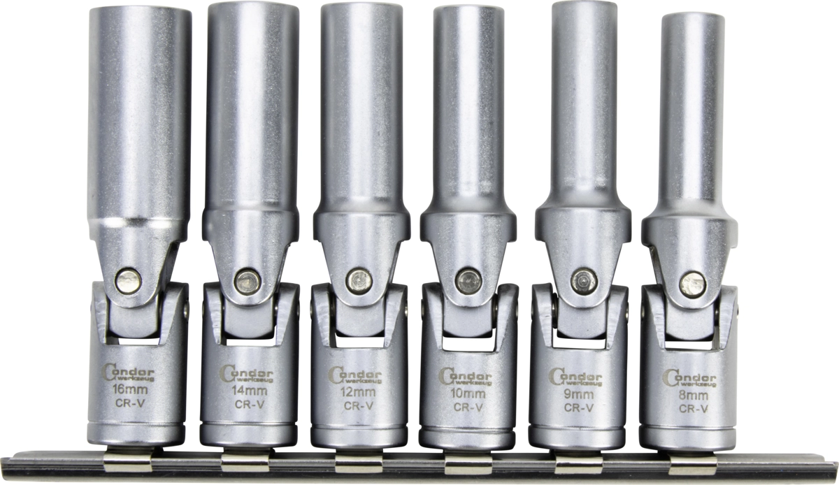 Glühkerzen-Gelenkeinsätze, 6-tlg., 3/8", 72-80 mm, SW8-16