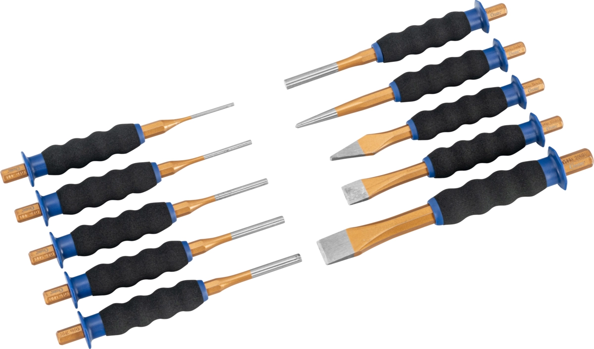 Pin Punch and Chisel Set, soft grip, 10 pcs.