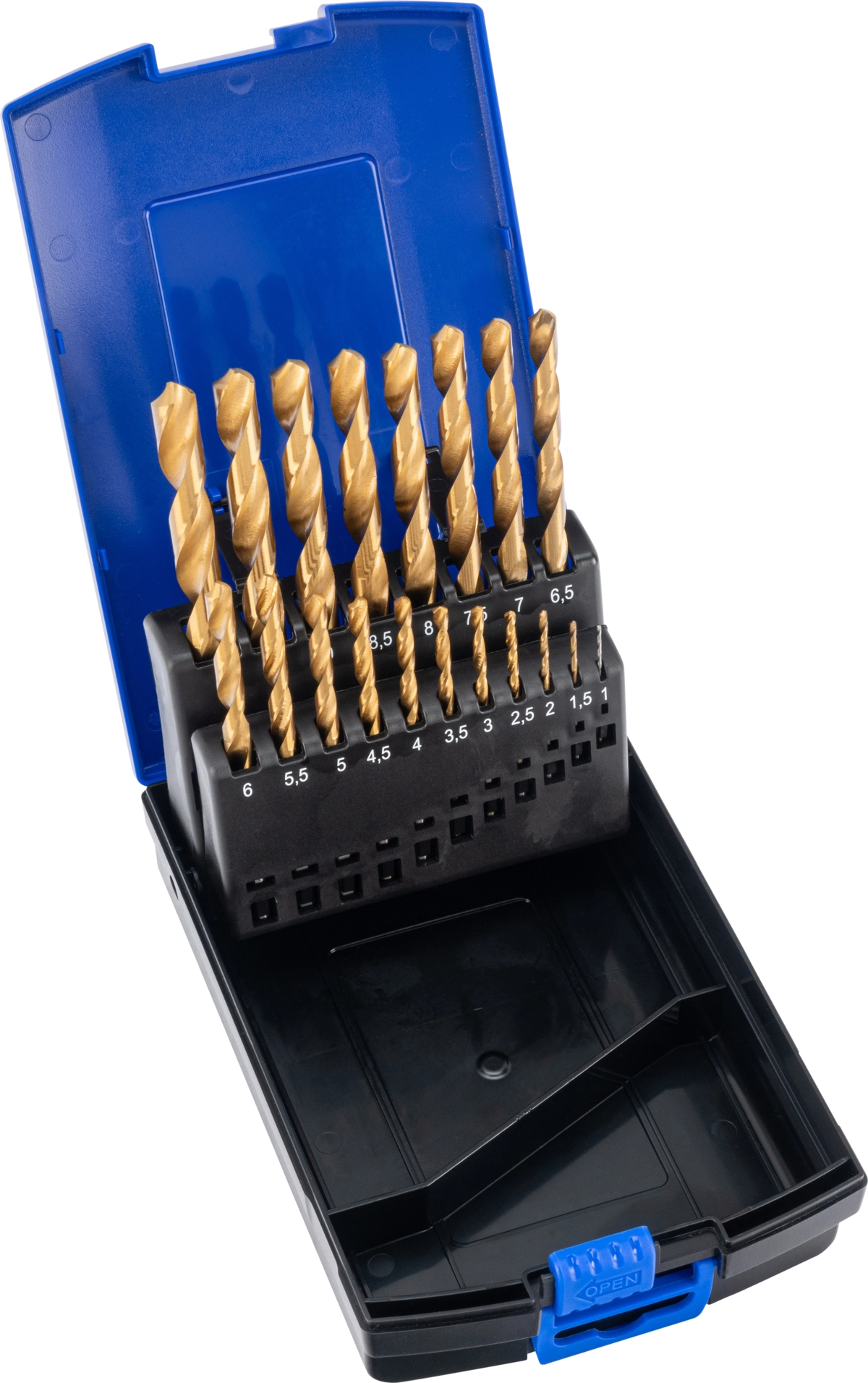 Spiralbohrer-Satz, HSS Titan nitriert, 19-tlg., 1-10 mm