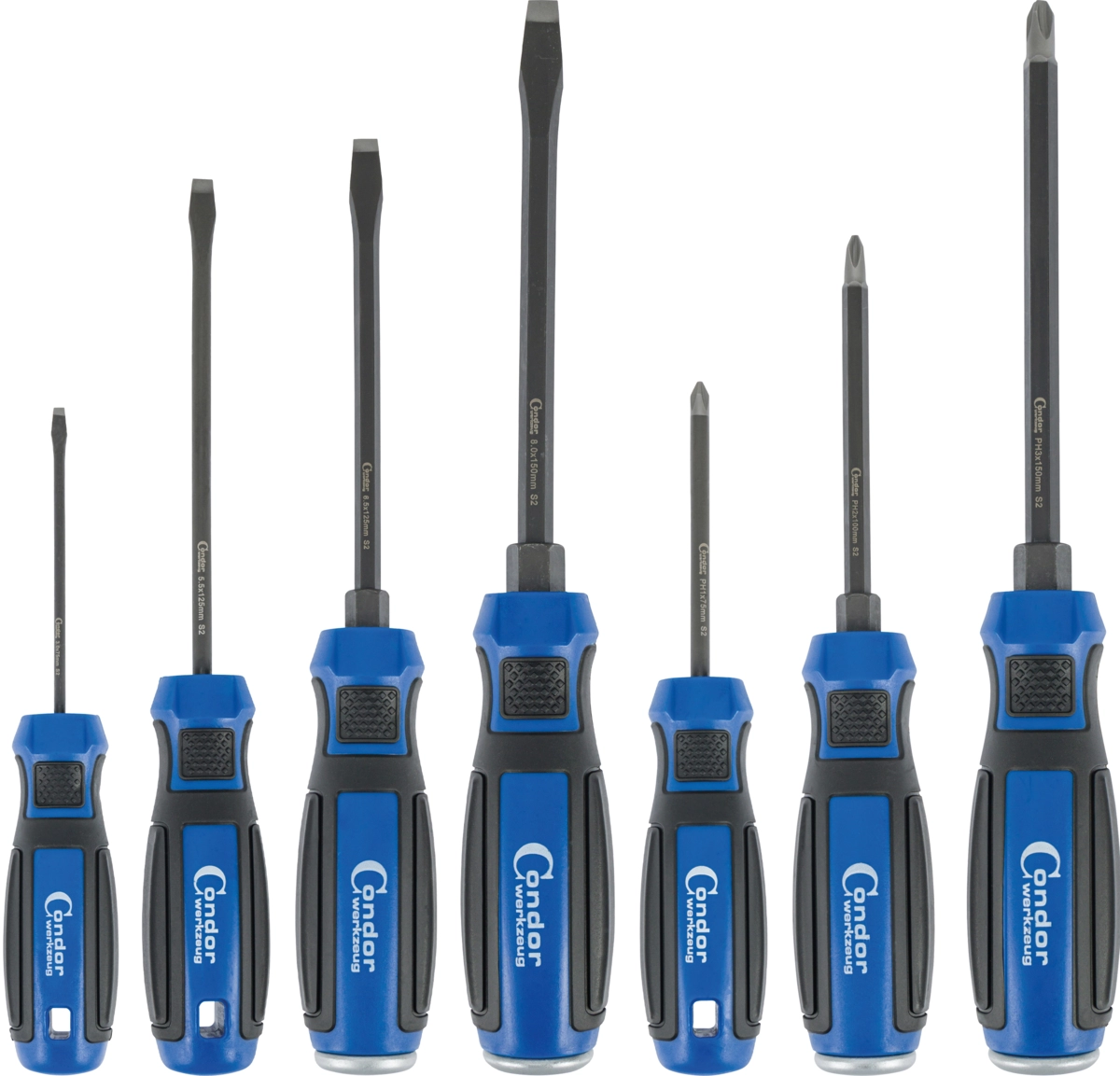 Screwdriver Set, impact, 7 pcs., plain slot + cross slot