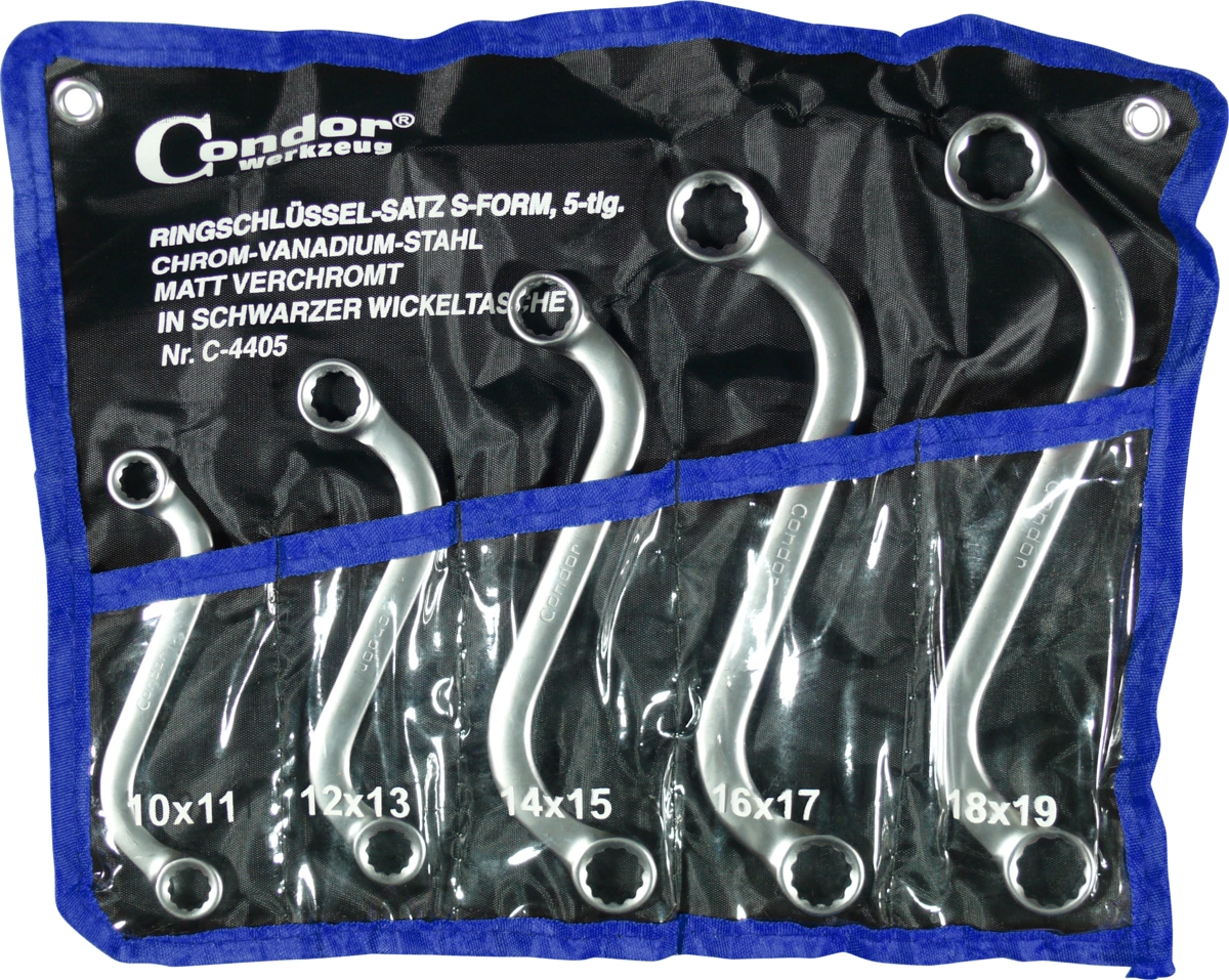 Ringnyckel Set, 5 delar., s-typ, 10-19 mm
