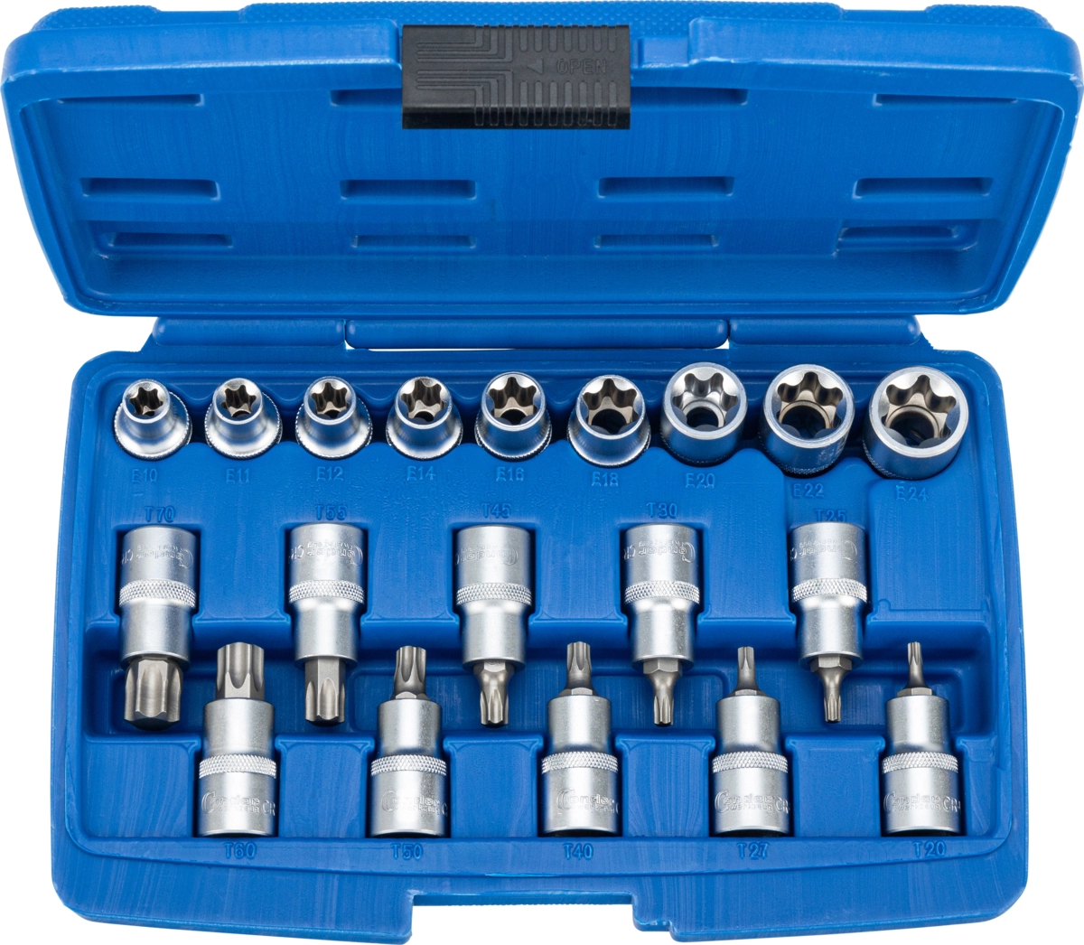 Inserts de clé à douille, 19 pièces, 1/2 ", profil T / profil E