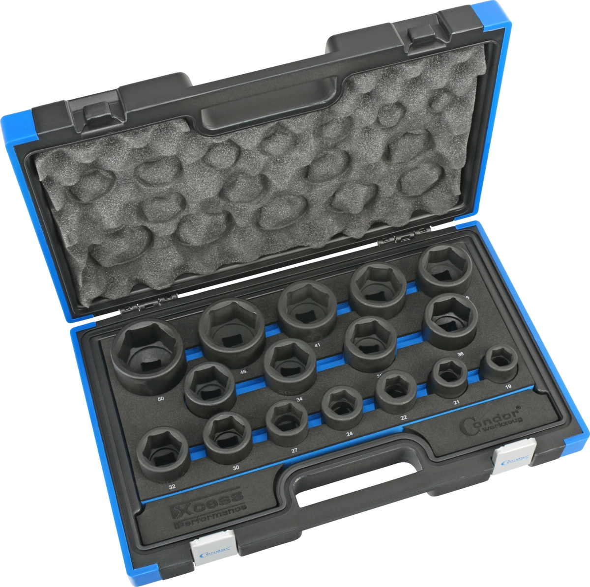 Kraftsteckschlüssel-Satz, 16-tlg., 3/4", CrMo, 6-kant 19-50 mm