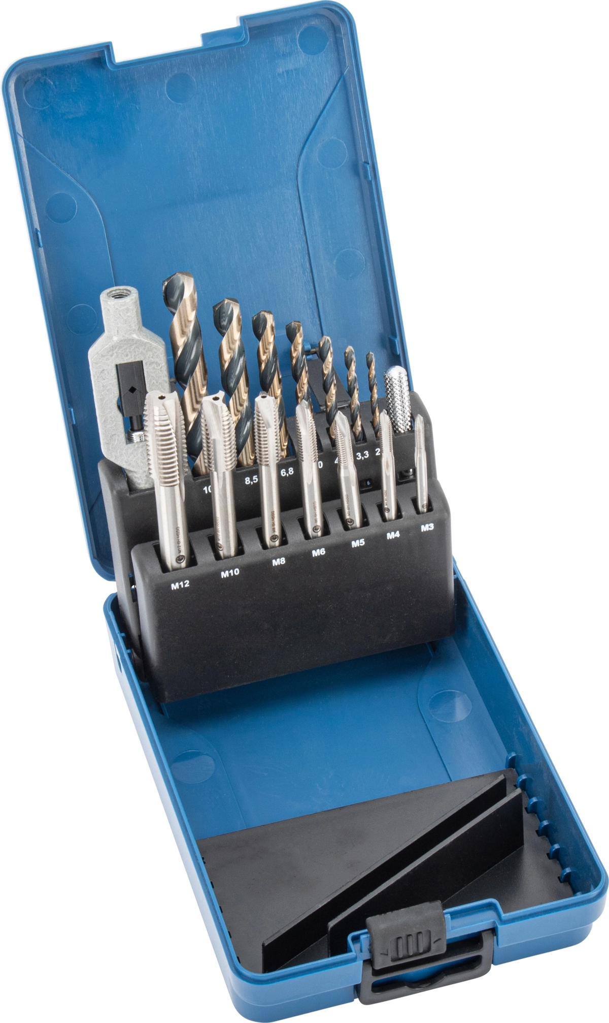 Einschnittgewinde- und Spiralbohrer, 15-tlg., HSS-G, M3-M12 / 2.5-10.2 mm