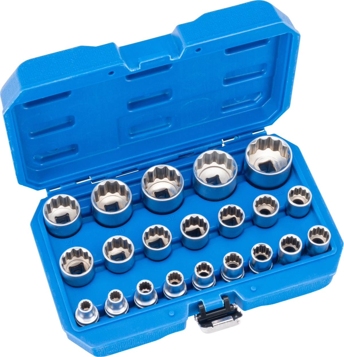 Steckschlüssel-Einsätze, 21-tlg., 1/2", 12-kant 8-36 mm