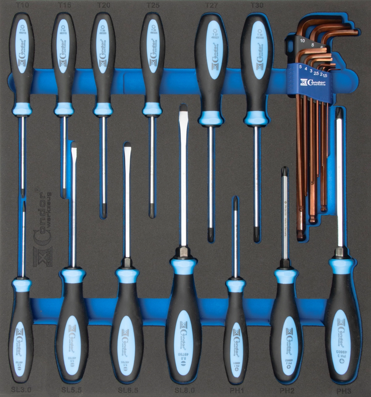 Screwdriver and Key Set in Foam 2/3, xcess performance, 22 pcs.