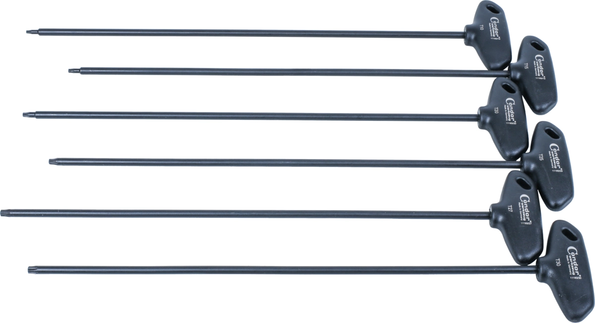 T-handtag Torxnyckel Set, 6 delar., extra lång, torx T10-30