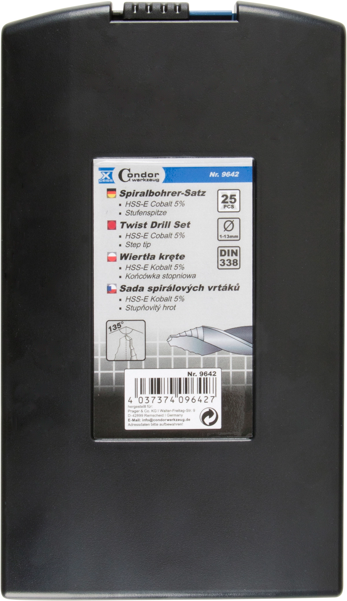 Spiralbohrer-Satz, Stufenspitze, HSS-E Cobalt 5%, 25-tlg., 1-13 mm