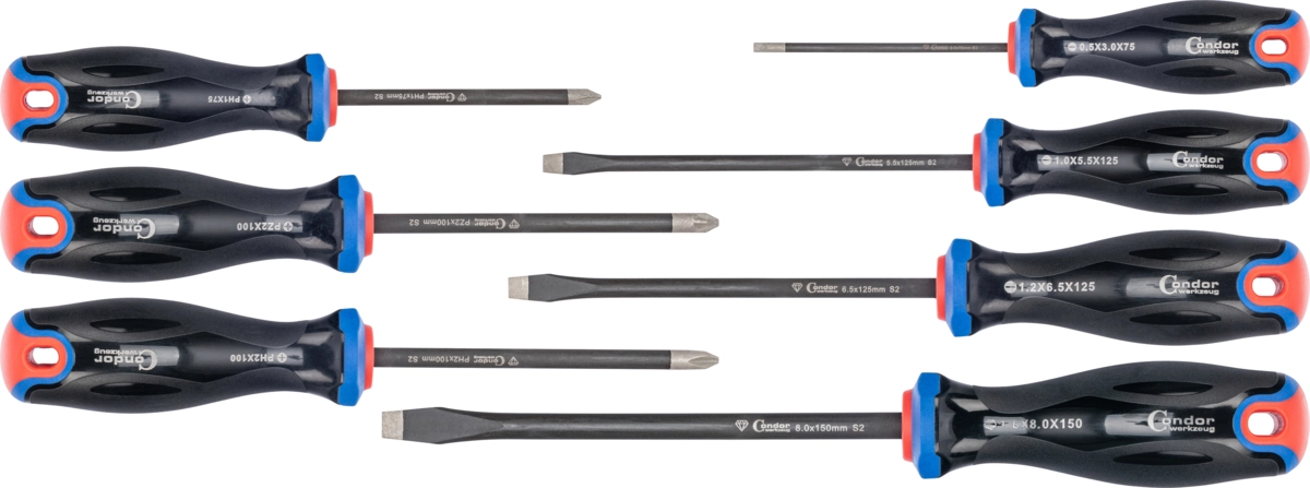 Screwdriver Set, diamond coated, 7 pcs., plain slot + PH + PZ
