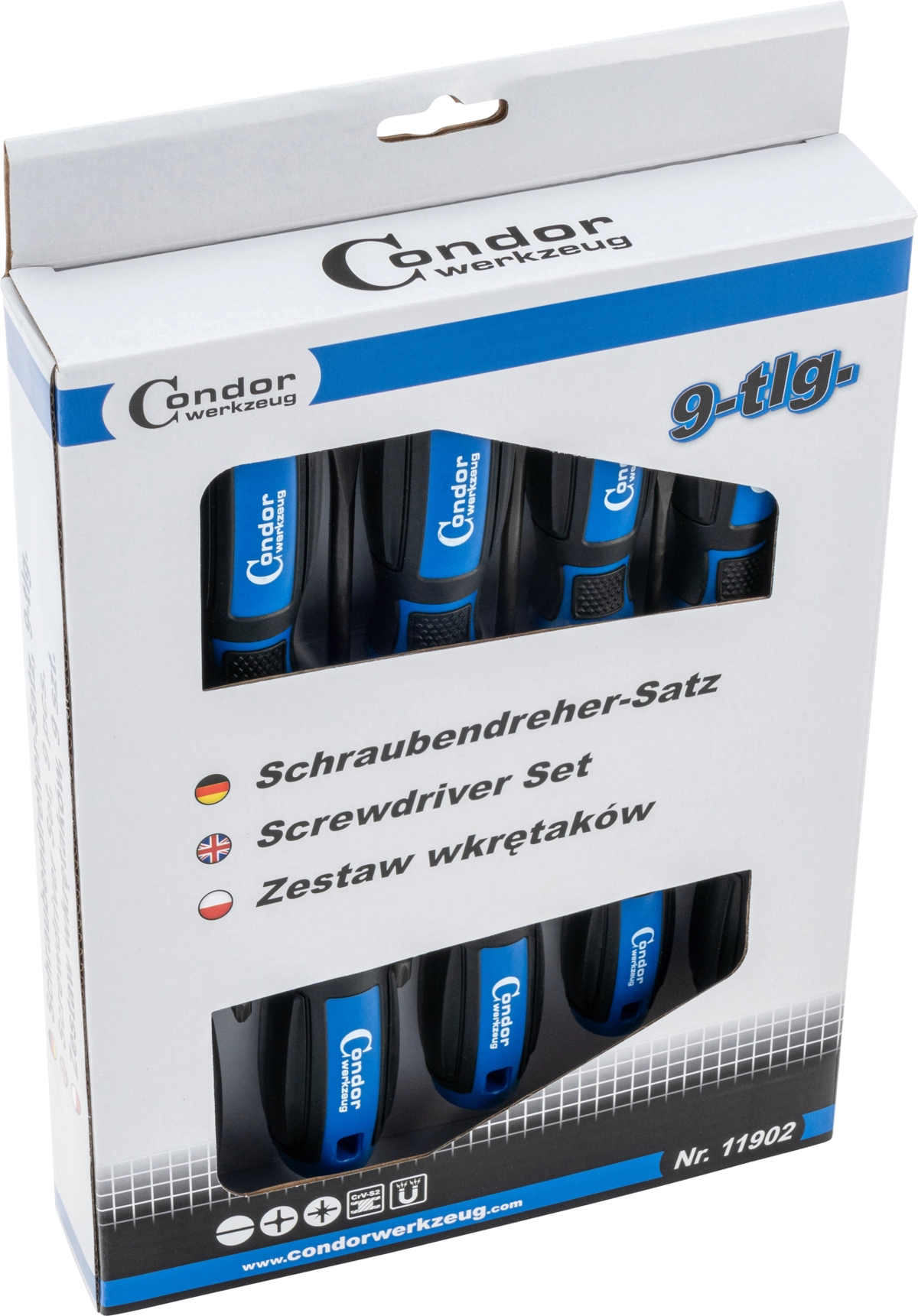 Schraubendreher-Satz, 9-tlg., Schlitz + Kreuz + PZ