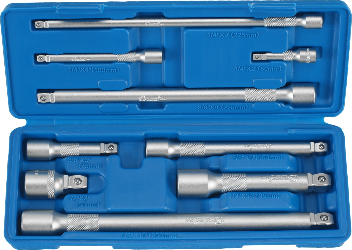 Wobble Extension Bar Set, 9 pcs., 1/4+3/8+1/2", 50-250 mm