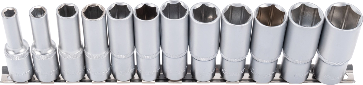 Steckschlüssel-Einsätze, 12-tlg., 1/2", tief, 6-kant 8-24 mm