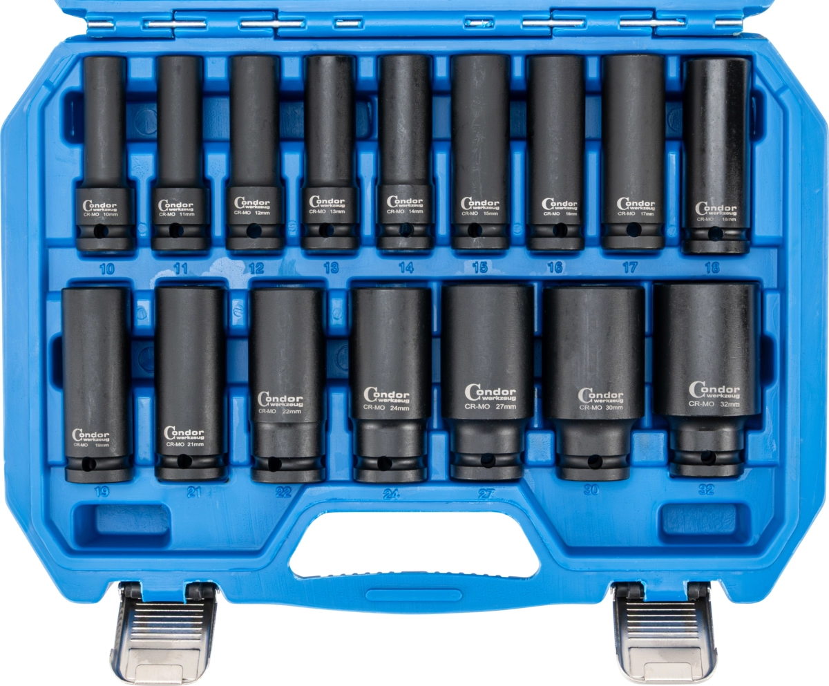 Deep Impact Socket Set, 16 pcs., 1/2", CrMo, hex 10-32 mm