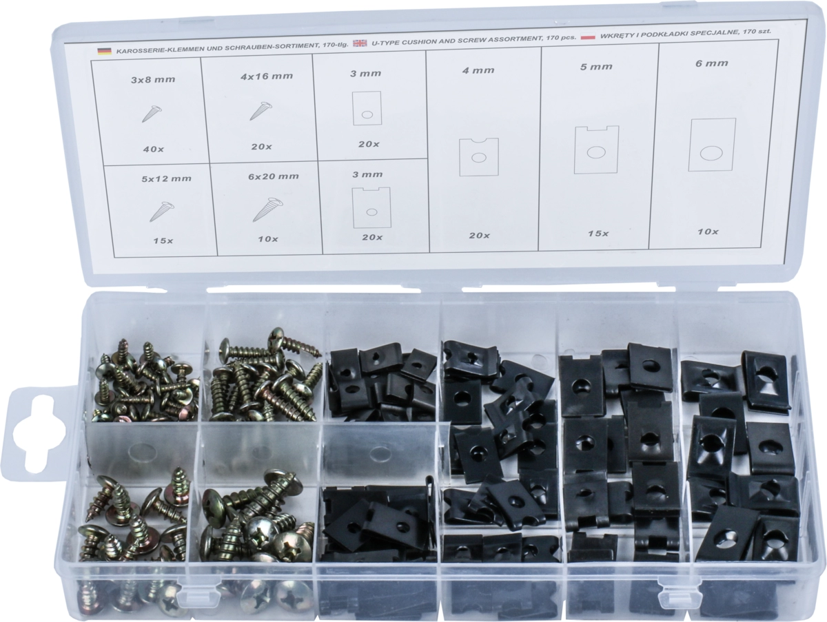 Assortimento di cuscinetti e viti U-Type, 170 pz.
