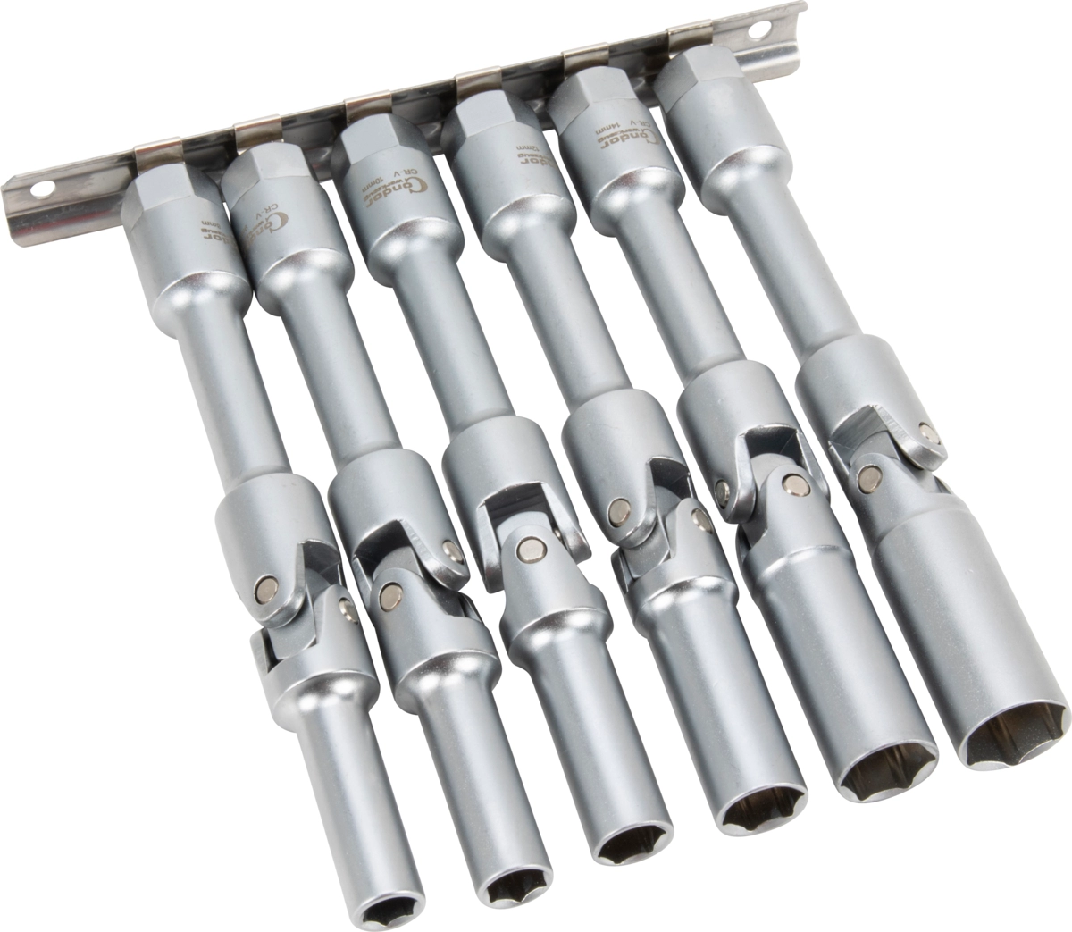 Set 6 bussole prolungate e snodate per candelette, 3/8"x150 mm esag. 8-16 mm