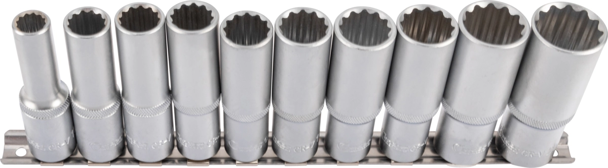Socket Set, 10 pcs., 1/2", deep, bi-hex 10-24 mm