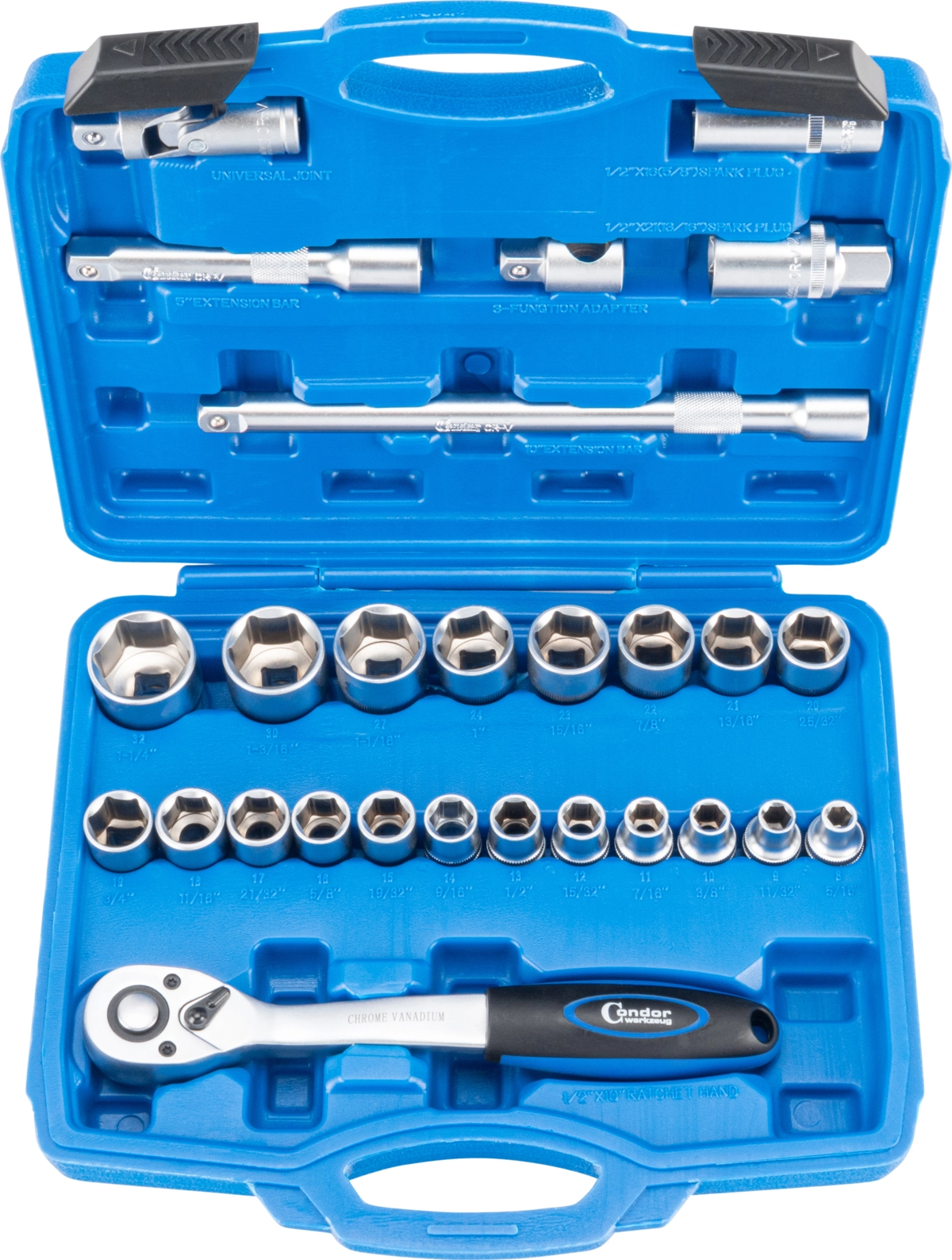Socket Set, 27 pcs., 1/2", hex 8-32 mm