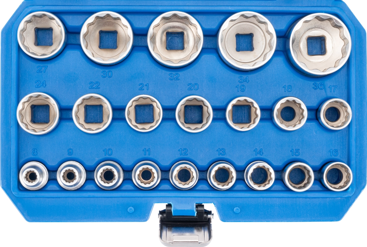 Socket Set, 21 pcs., 1/2", bi-hex 8-36 mm
