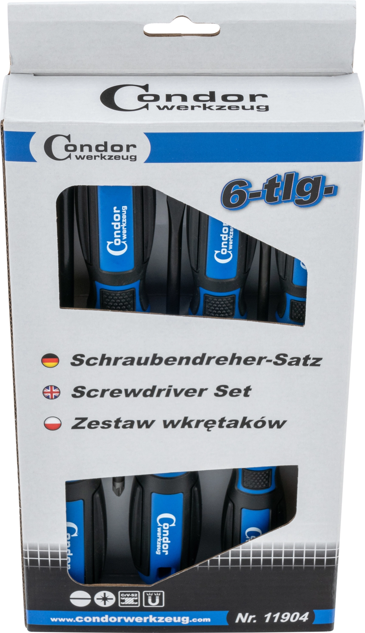 Screwdriver Set, 6 pcs., plain slot + cross slot PZ