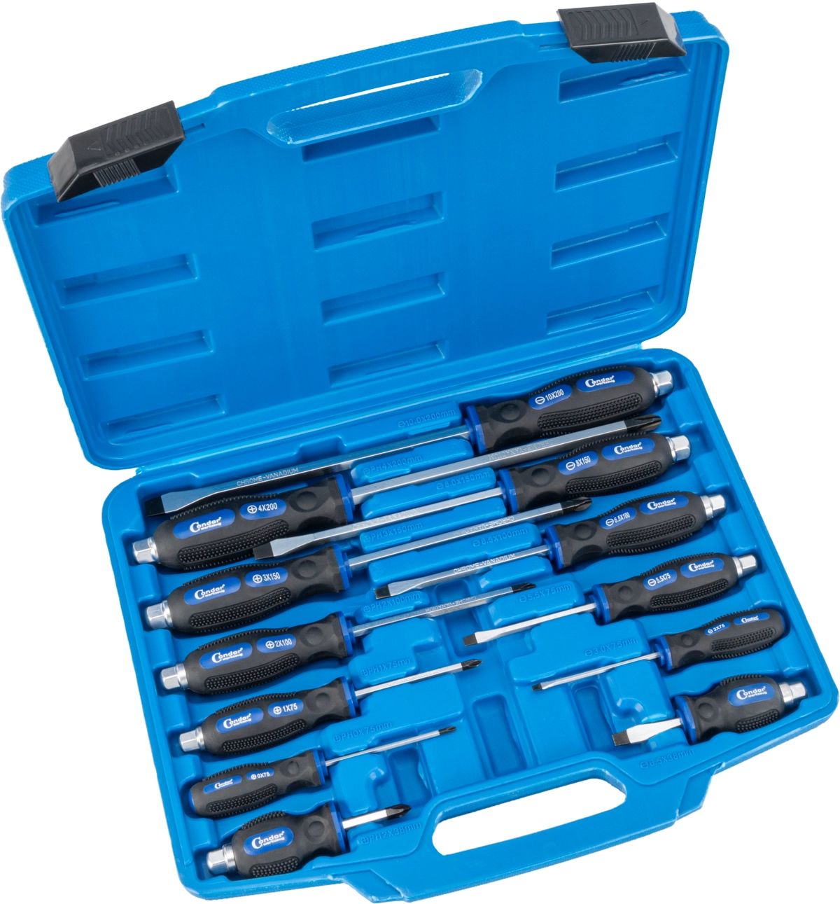 Schraubendreher-Satz, 12-tlg., durchgehende Klinge, Schlitz/Kreuz