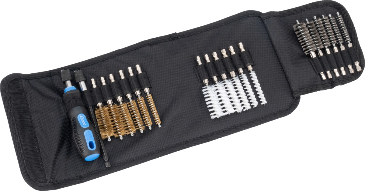 Bürsten-Sortiment, 20-tlg., Stahl/Nylon/Messing-Besatz, ø 8-19 mm