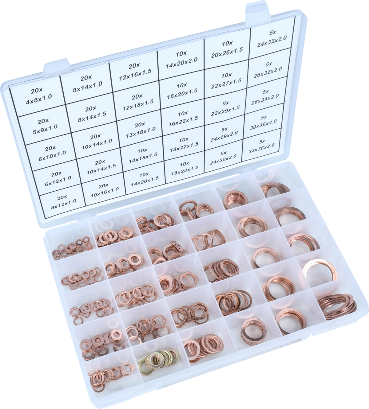 Kopparpackning Sortiment, 390 delar., 30 storlekar