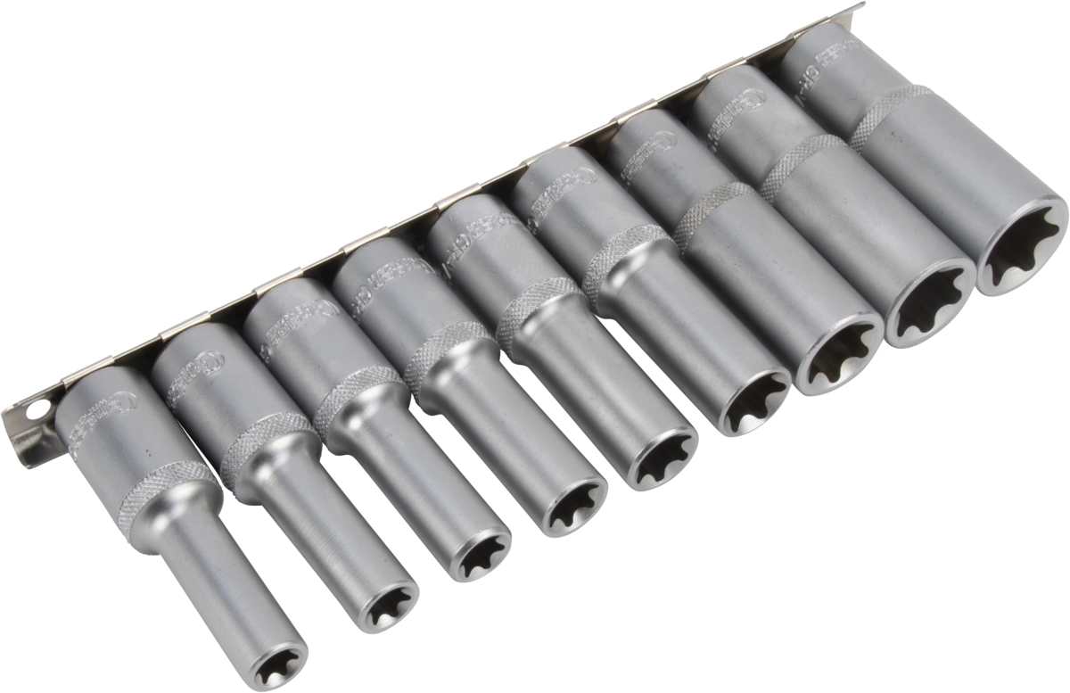 Steckschlüssel-Einsätze, 9-tlg., 1/2", tief, E-Profil E10-24