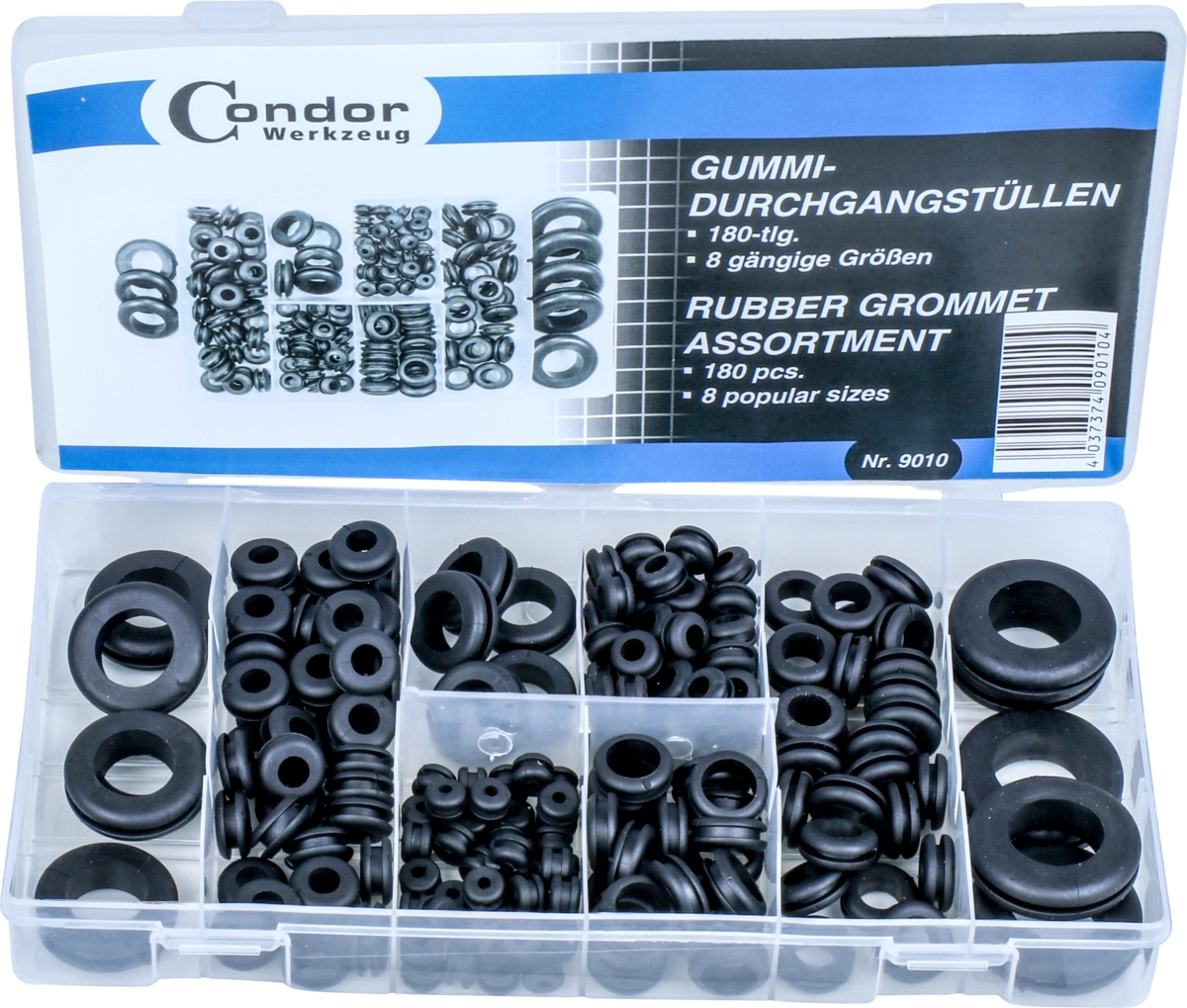 Gummigenomföringar Sortiment, 180 delar., 8 storlekar