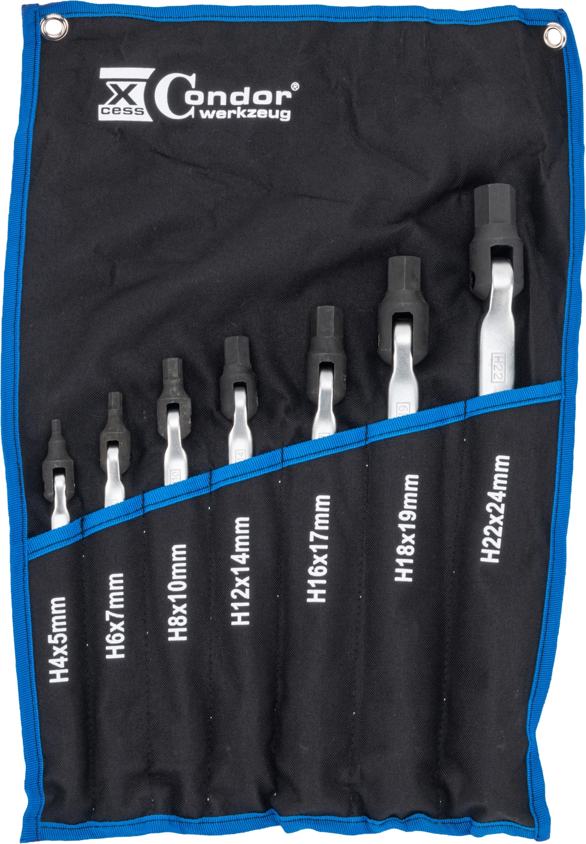 Double Flexible Wrench Set, 7 pcs., hex 4-24 mm