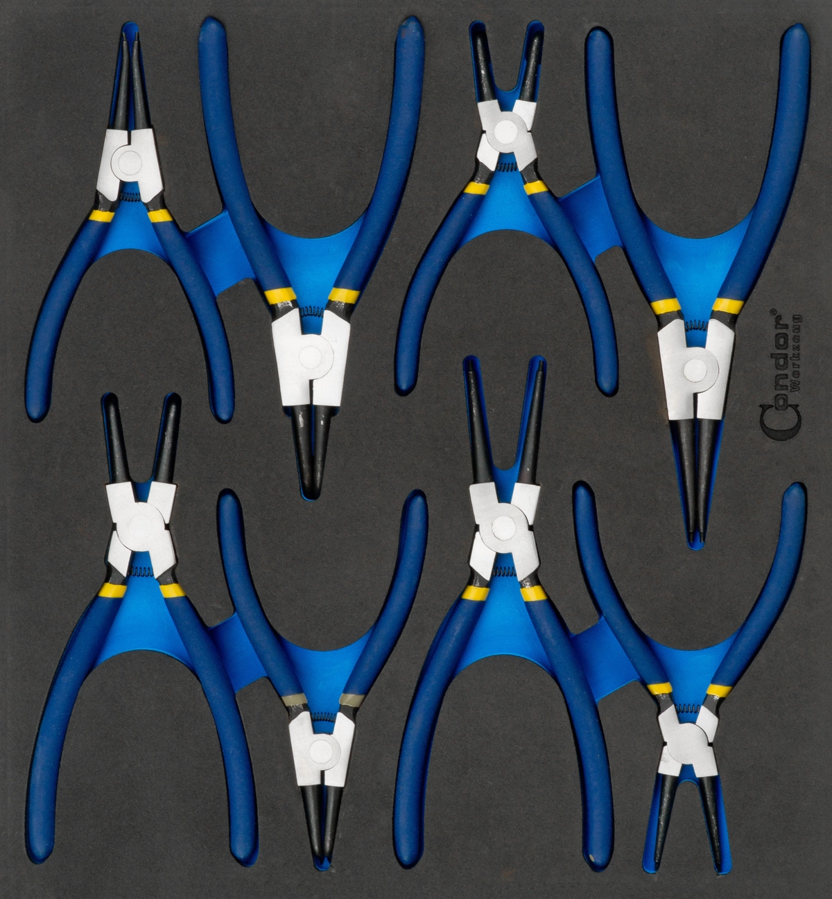 Circlip Pliers in Foam 2/3, 8 pcs., 175 + 225 mm