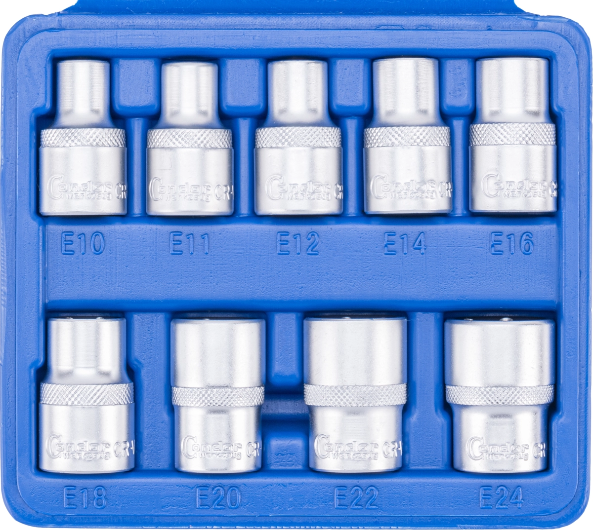Steckschlüssel-Einsätze, 9-tlg., 1/2", E-Profil E10-24