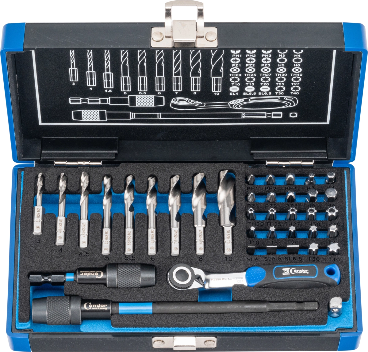 Spiralbohrer-Bits und Bit-Satz, xcess performance, 1/4" 6-kant, 38-tlg.