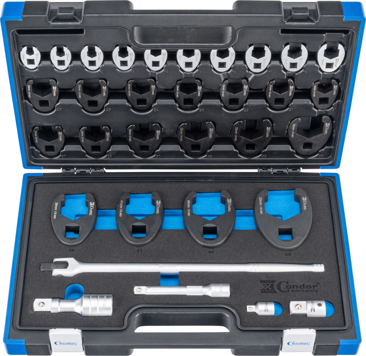 Hahnenfuss-Schlüssel-Satz, 32-tlg., 3/8+1/2+3/4", 10-50 mm