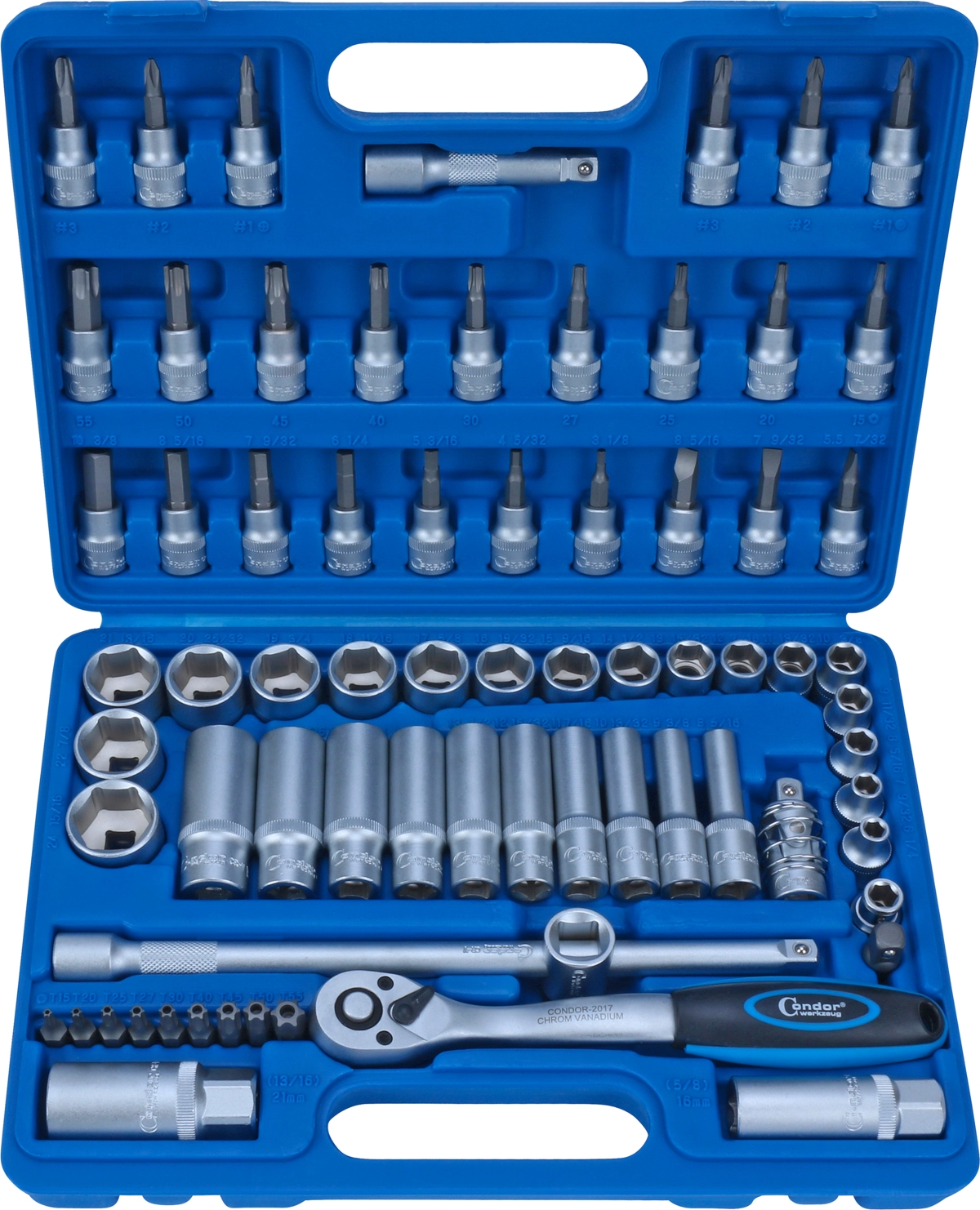 Socket Set, 71 pcs., 3/8", hex inch 1/4-15/16"