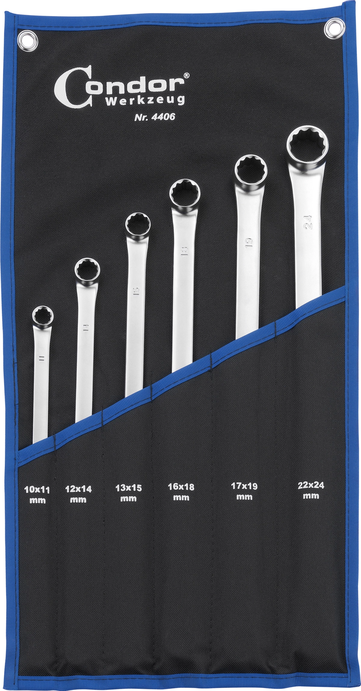 Ringschlüssel-Satz, 6-tlg., extra flach + lang, 10-24 mm