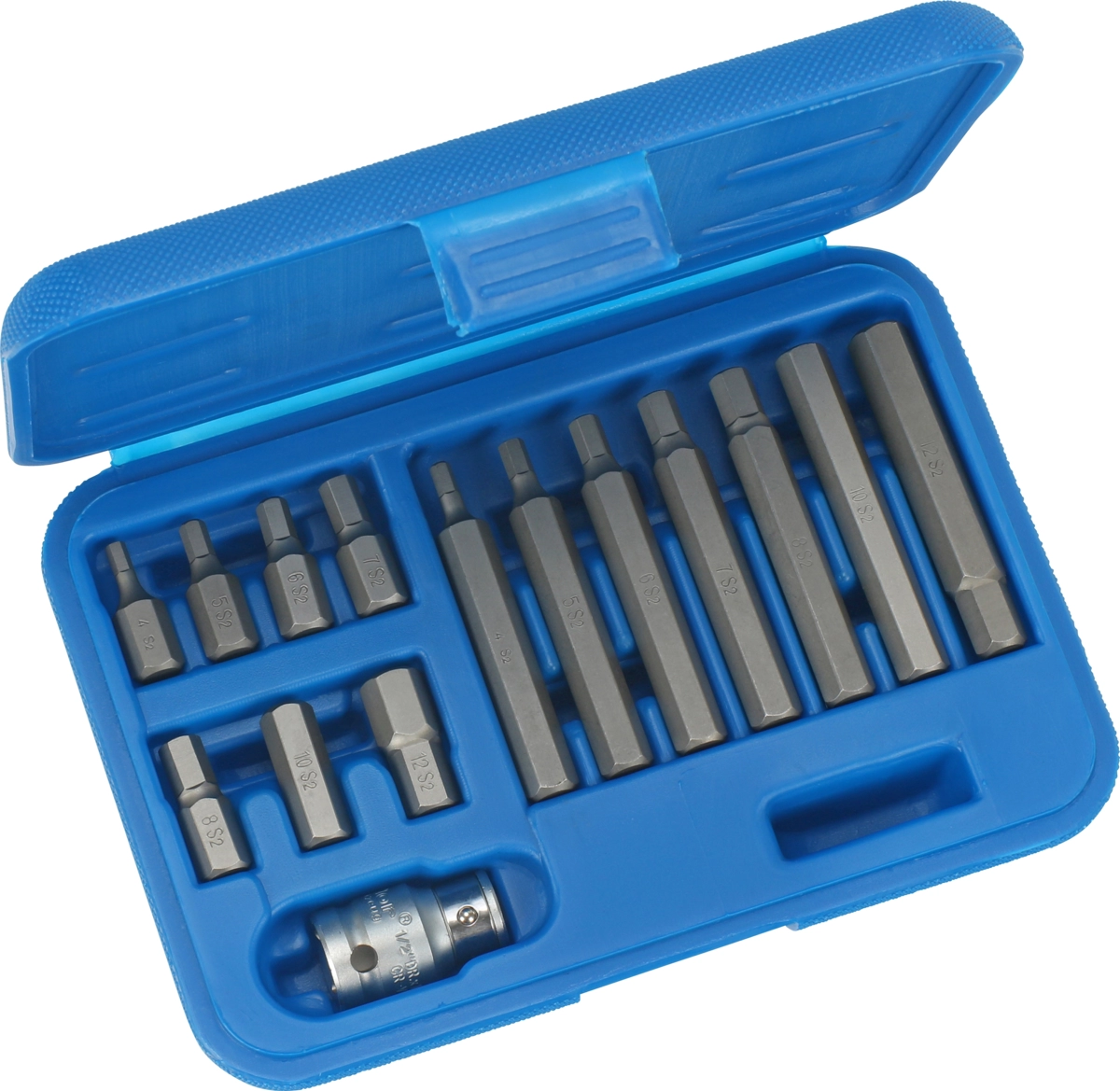Socket Bit Set, 15 pcs., 1/2", hex 4-12 mm