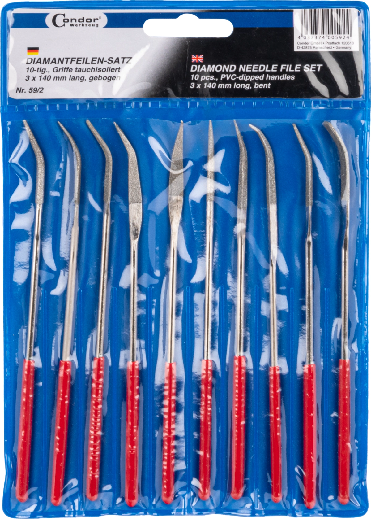 Jeu de limes diamant, courbes, 10 pièces, 3x140 mm